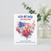 Blauw Rood Wit 4 juli aquarel Briefkaart (Staand voorkant)