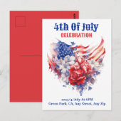 Blauw Rood Wit 4 juli aquarel Briefkaart (Voorkant / Achterkant)