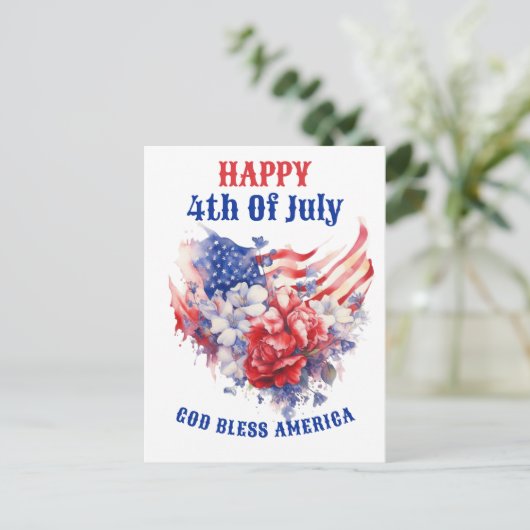 Blauw Rood Wit 4 juli aquarel Briefkaart (Staand voorkant)