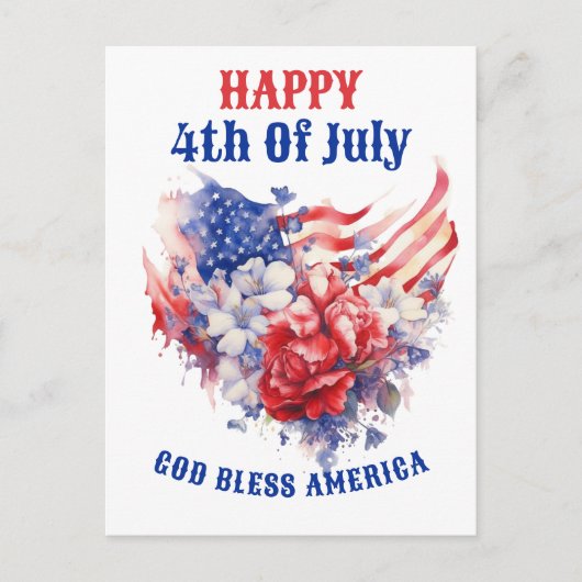 Blauw Rood Wit 4 juli aquarel Briefkaart (Voorkant)