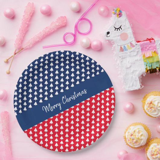 Blauw Rood Wit Boom Waterverf Papier Bord (Feest)