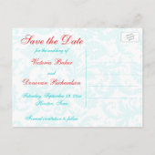 Blauw Rood Wit Damask Save the Date Briefkaart (Achterkant)