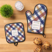 Blauw Rood Wit Goud Home Sweet Home Ovenwant & Pannenlap Set (Top down)