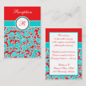 Blauw Rood Wit Monogram Damast Behuizing Kaart (Voorkant / Achterkant)