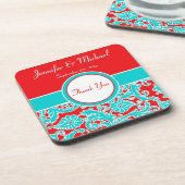 Blauw, rood, wit Onderzetter van het Damask-huweli (Linkerzijde)