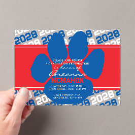 Blauw, Rood & Wit Pawprint Afstuderen Frosted Acryl Uitnodigingen