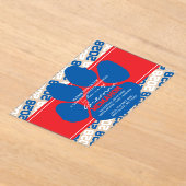 Blauw, Rood & Wit Pawprint Afstuderen Frosted Acryl Uitnodigingen (Laagn)