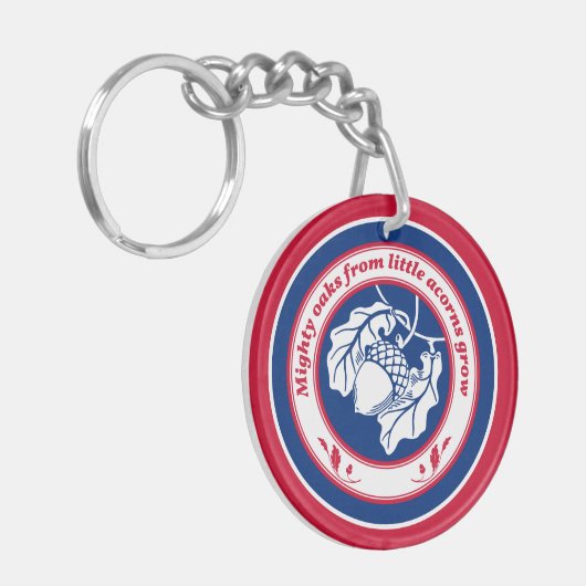  Blauw Rood Wit Spreekwoord Eiken Eikel Inkt Kunst Sleutelhanger (Voorkant Links)