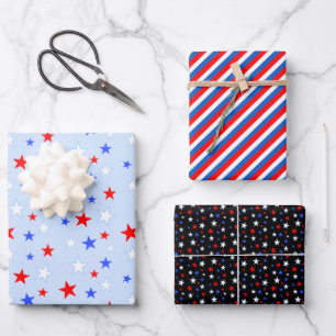 Blauw Rood Wit Sterren en Strepen Inpakpapier Vel