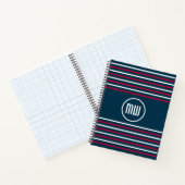 Blauw Rood Wit Streep Nautisch Monogram Notitieboek (Binnen)