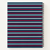 Blauw Rood Wit Streep Nautisch Monogram Notitieboek (Achterkant)