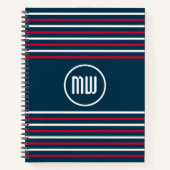 Blauw Rood Wit Streep Nautisch Monogram Notitieboek (Voorkant)