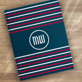 Blauw Rood Wit Streep Nautisch Monogram Notitieboek