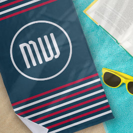 Blauw Rood Wit Streep Nautisch Monogram Strandlaken