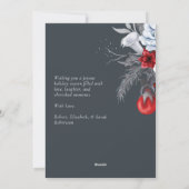 Blauw Rood Wit Vakantie Botanische Kerstmis Kaart (Achterkant)