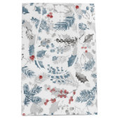 Blauw Rood Wit Vakantie Foliage Kerstmis Medium Cadeauzakje (Voorkant)