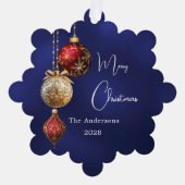 Blauw rood witte kerstballen ornament kaart (Voorkant)