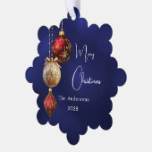 Blauw rood witte kerstballen ornament kaart (Links)