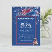 Blauw Rood Witte Puppy 4 juli uitnodiging (Staand voorkant)
