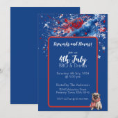 Blauw Rood Witte Puppy 4 juli uitnodiging (Voorkant / Achterkant)