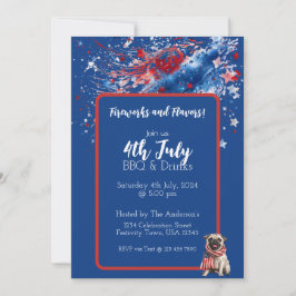 Blauw Rood Witte Puppy 4 juli uitnodiging