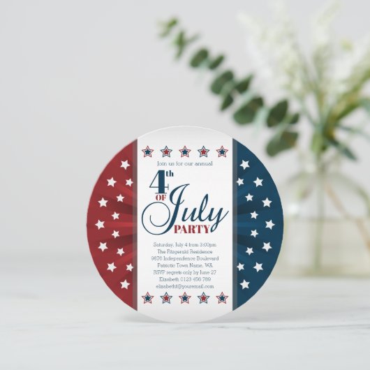 Blauw Rood Witte Sterren en Banner Vierde van Juli Kaart (Staand voorkant)