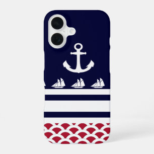 Blauw   Rood   Witte Zeevaartstrepen en Anker iPhone 16 Hoesje