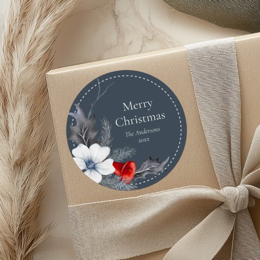 Blauw Rood Zilver Bladgroen Bladgroen Kerstcadeau  Ronde Sticker