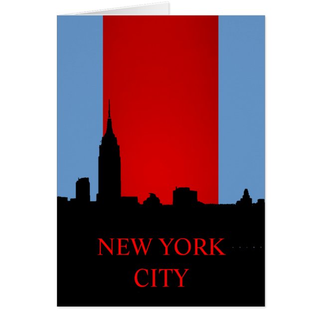 Blauw Rood Zwart New York Silhouette Kaart (Voorkant)