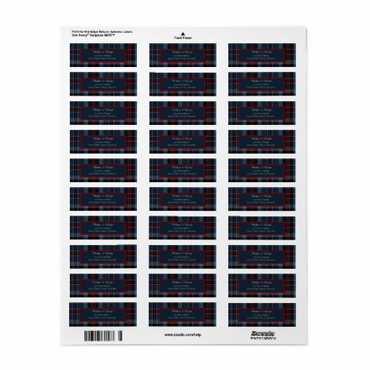 Blauw Rood Zwart Schots Keltisch tartan patroon Etiket (Full Sheet)