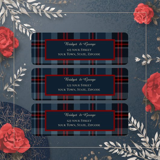 Blauw Rood Zwart Schots Keltisch tartan patroon Etiket
