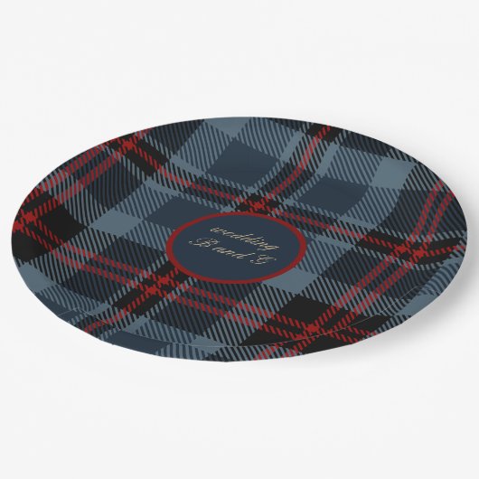 Blauw Rood Zwart Schots Keltisch tartan patroon Papieren Bordje (Gekanteld)