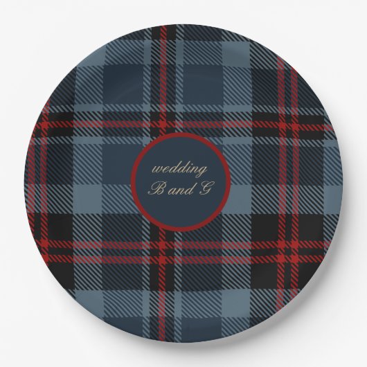 Blauw Rood Zwart Schots Keltisch tartan patroon Papieren Bordje (Voorkant)