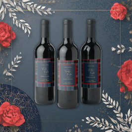 Blauw Rood Zwart Schots Keltisch tartan patroon Wijn Etiket