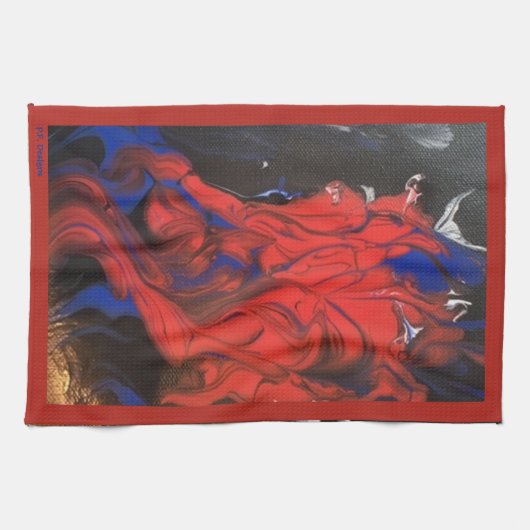 Blauw rood zwart wit Abstract acryl Theedoek (Horizontaal)