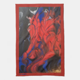 Blauw rood zwart wit Abstract acryl Theedoek