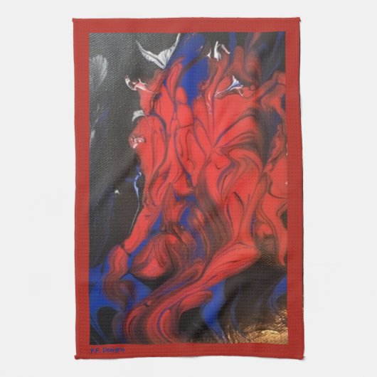 Blauw rood zwart wit Abstract acryl Theedoek (Verticaal)