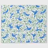 Blauw roodvogels groen blad patroon cadeaupapier (Vlak)
