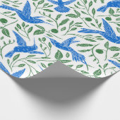 Blauw roodvogels groen blad patroon cadeaupapier (Hoek)