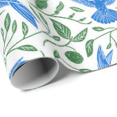 Blauw roodvogels groen blad patroon cadeaupapier (Rol Hoek)
