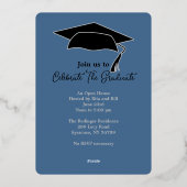 Blauw Roos Afstuderen Folie Uitnodiging (Achterkant)