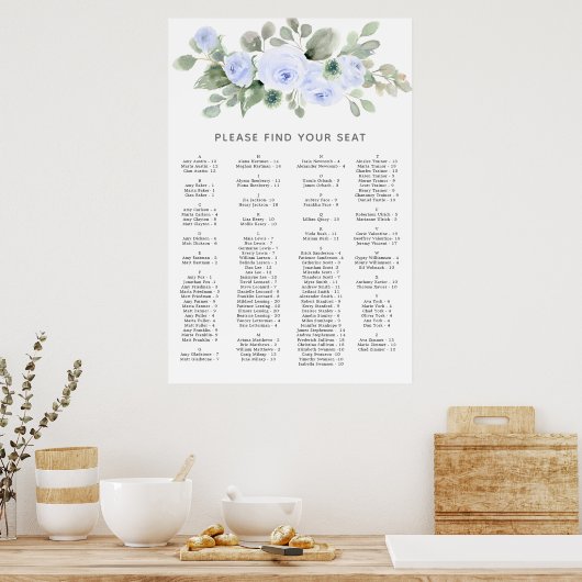 Blauw Roos alfabetische bruiloft zitgrafiek Poster (Keuken)