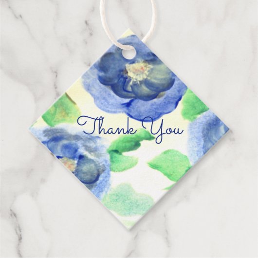 Blauw Roos aquarel papier Bedankjes Labels (Voorkant)
