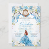 Blauw Roos Assepoester Royal Princess Quinceanera Kaart (Voorkant)