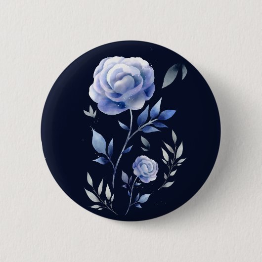 blauw roos blauw elegante flora ronde button 5,7 cm (Voorkant)