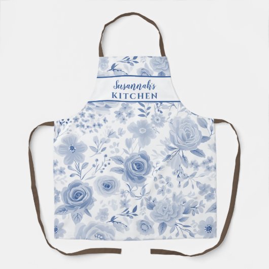  Blauw Roos Bloemen Schort (Voorkant)