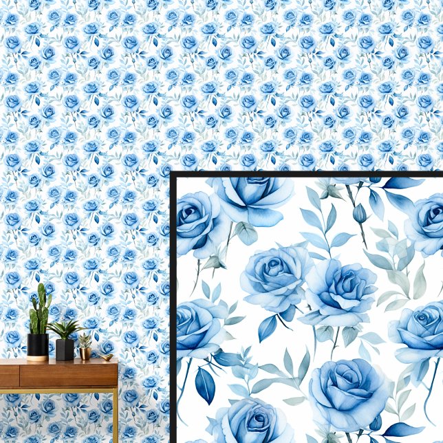 Blauw  Roos Bloemen Shabby Chic Behang (Creator heeft geüpload)