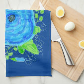 Blauw Roos Bloemen Theedoek (Quarter Fold)