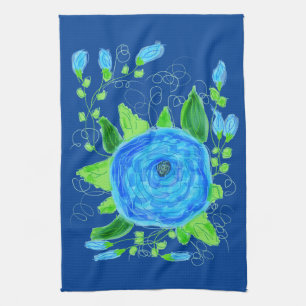 Blauw Roos Bloemen Theedoek