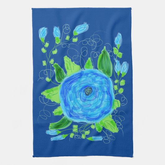 Blauw Roos Bloemen Theedoek (Verticaal)